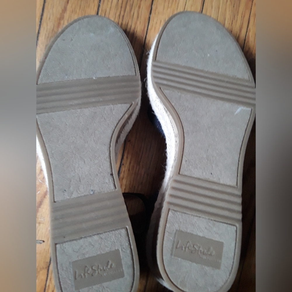 Life Stride Velocity 2.0 - Women's Black/Tan Open Toe Wedges Sandals. Size 11W - Picture 7 of 8